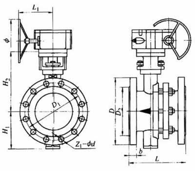 FsD43X-10、FsD343X-10型粉体专用蝶阀主要外形及结构尺寸图
