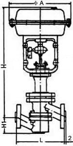 ZJHPF-16气动薄膜衬四氟单座调节阀外形尺寸图