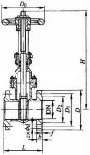 Z41T-10C型法兰连接钢制闸阀外形尺寸图