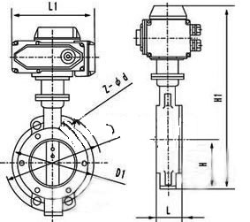 D971X-10型电动开关对夹式蝶阀外形尺寸图